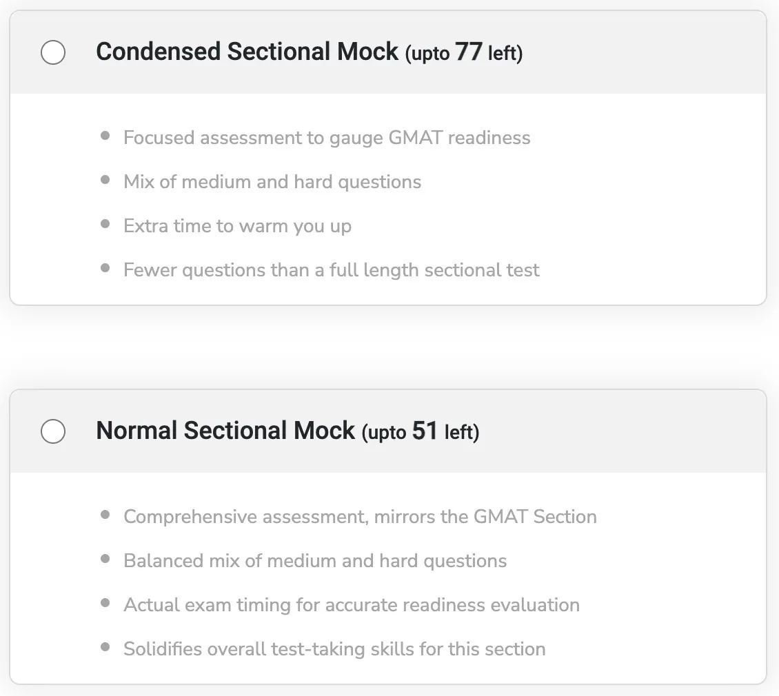 Actual current course: Condensed Sectional Mock and Normal Sectional Mock options